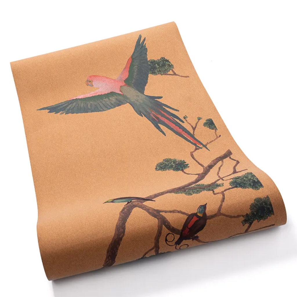 Roll of paper with parrot design on a white background